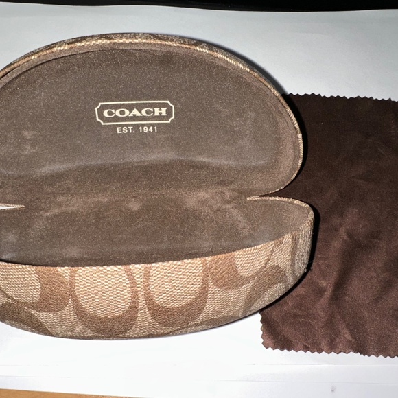 Coach Hard Eyeglasses Case – Brown Logo Clamshell with Cleaning Cloth - Picture 2 of 5